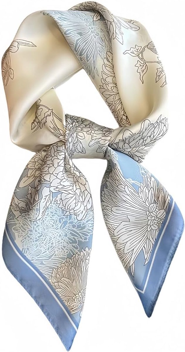 Damessjaal van kunstzijde, bloemenprint, elegant accessoire, vierkant, 70 x 70 cm