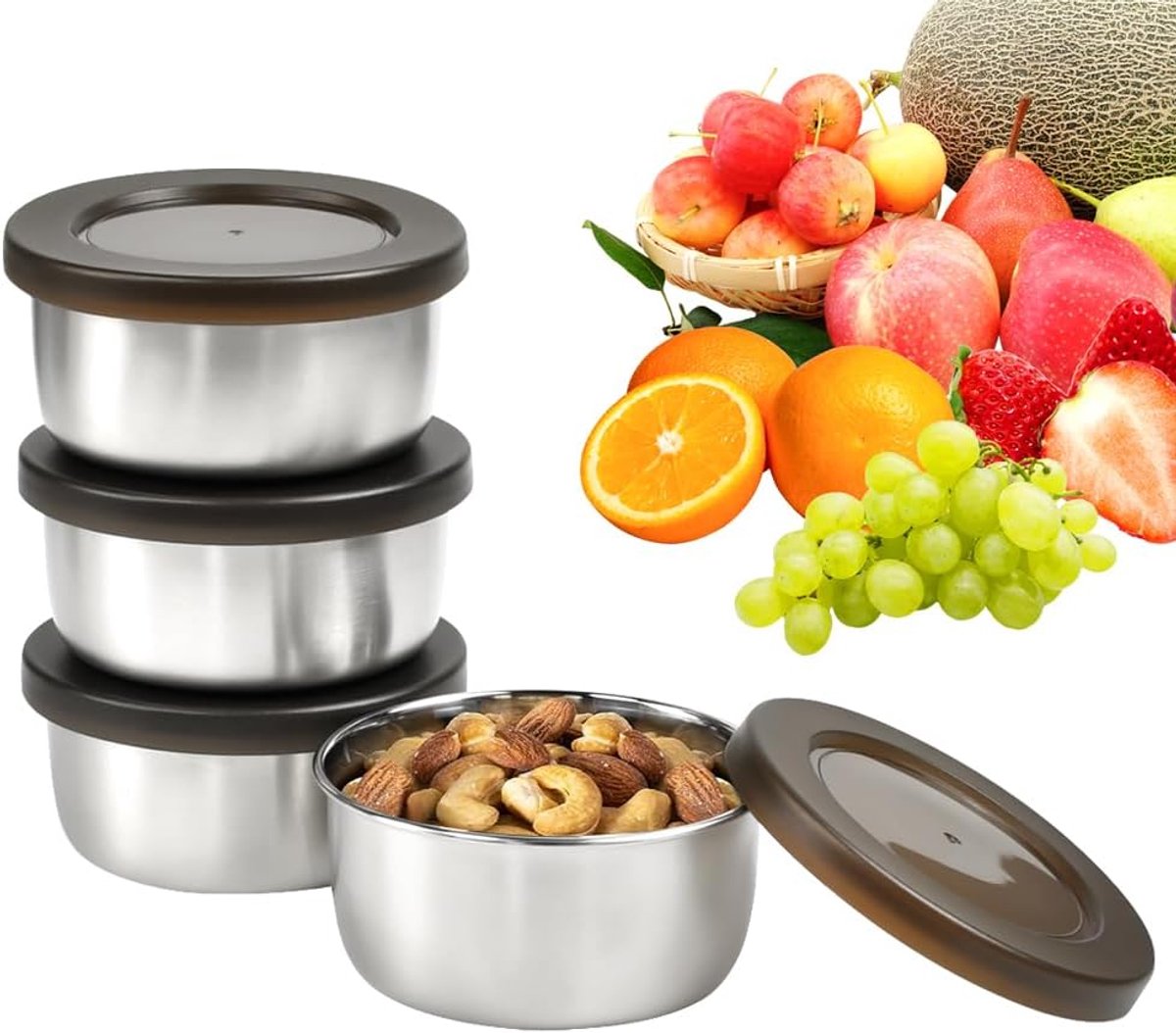 4 ronde opbergdozen met deksel, 260 ml