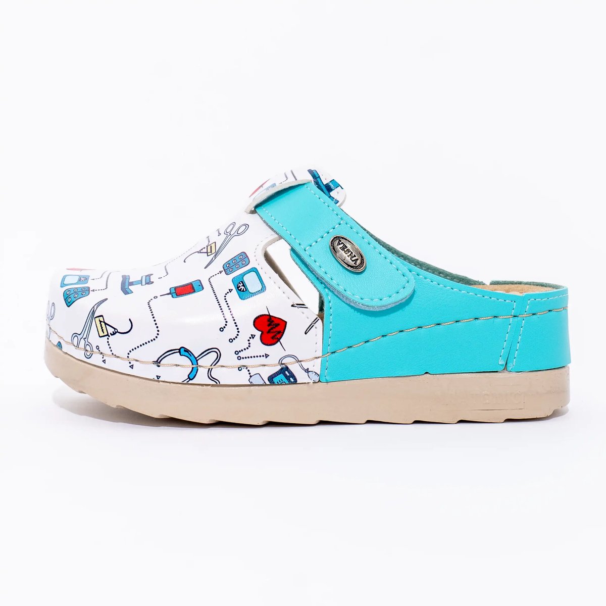 Medische klomp Unisex Print Doctor Mint Blauw maat 40 - Clogee