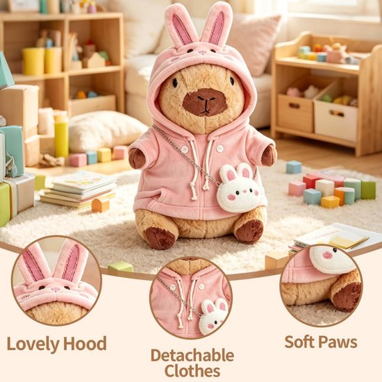 9 stuks 30 cm pluche Capybara, schattige Capybara pluche pop met kleding, pluche pop, simulatie speelgoed van Capibara, cadeau voor kinderen, cadeau voor verjaardag, Kerstmis — afbeelding 4