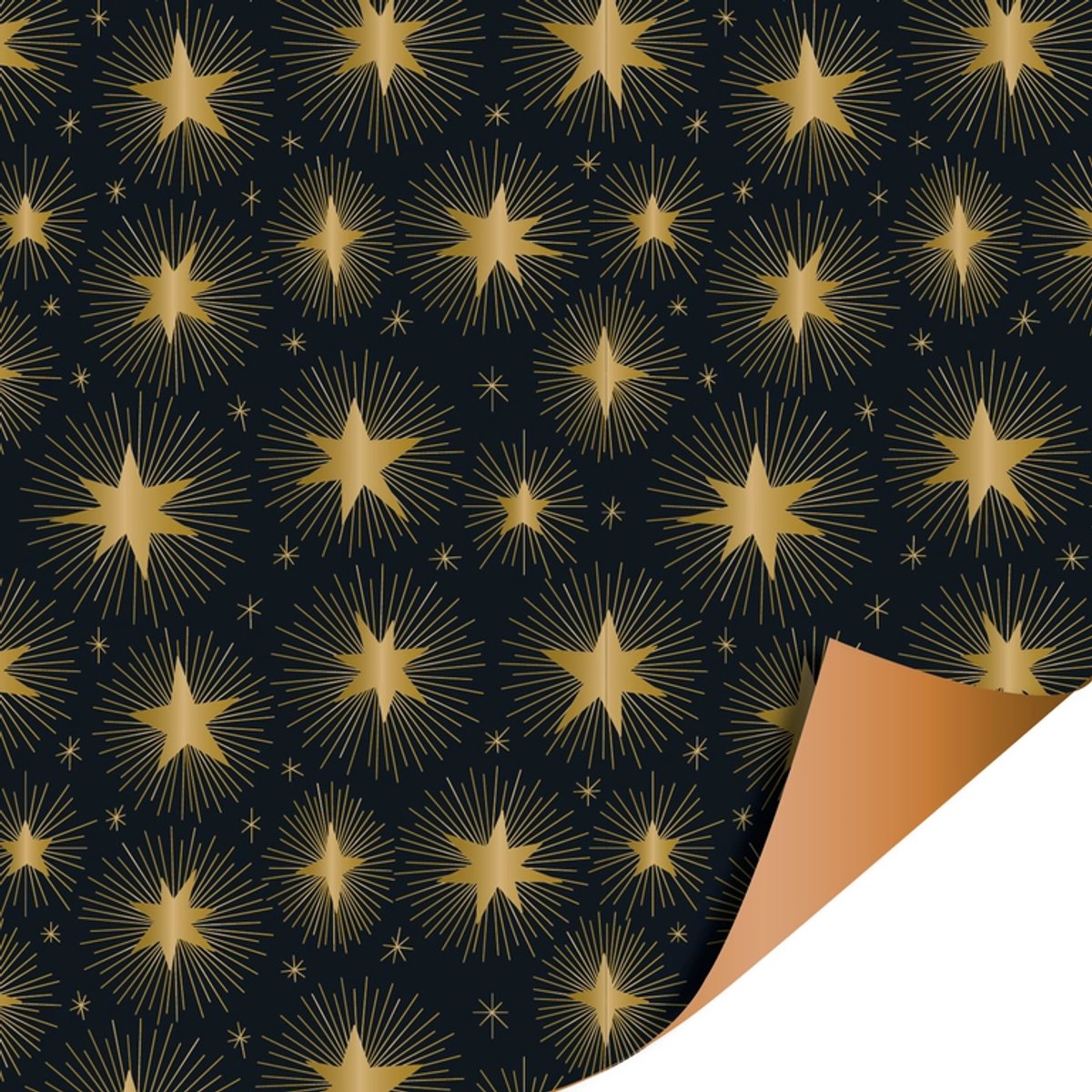 Het Inpakhuis - Cadeaupapier - Inpakpapier - Kadopapier - Kerst - Stargazing Zwart Goud - Koper - 70cm x 2mtr