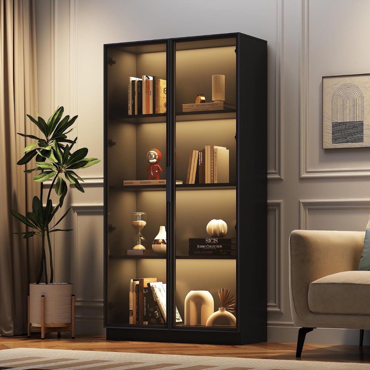 Levo® Vitrinekast met Glas - Vitrinekast Hangend - Vitrinekast - Hout - 10cm x 80cm x 60cm