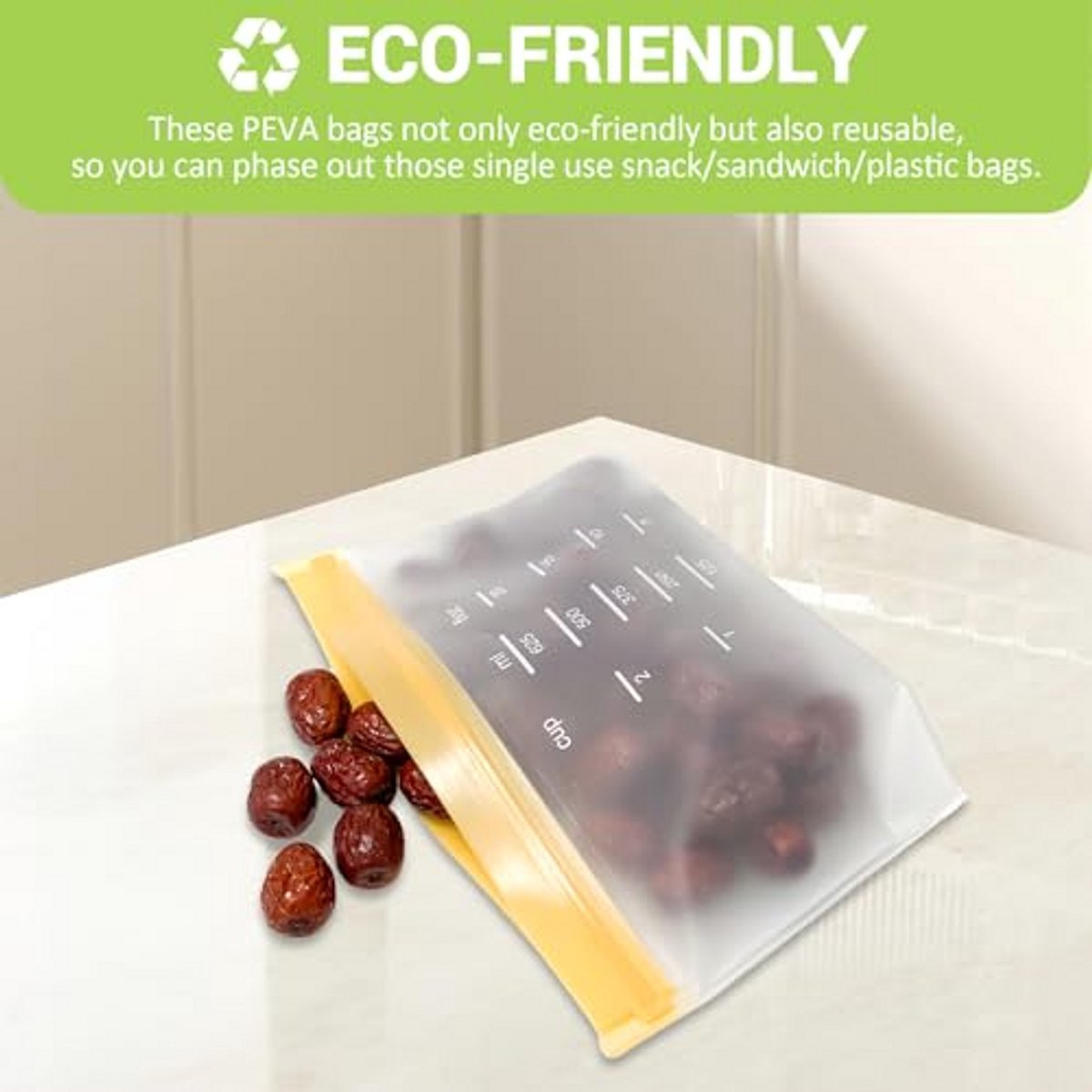 Herbruikbare Siliconen Bewaarzakken, Voedselzakjes met Staande Bodem, Lekvrije Vershoudzakken voor Groenten, Fruit en Snacks — cadeau in Cadeau-ideeën - foto 5
