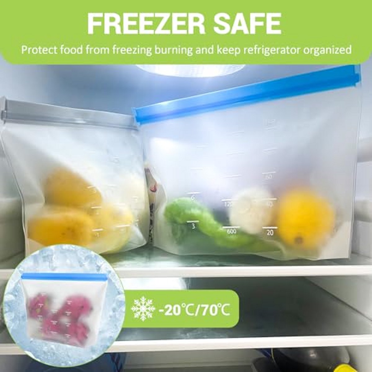 Herbruikbare Siliconen Bewaarzakken, Voedselzakjes met Staande Bodem, Lekvrije Vershoudzakken voor Groenten, Fruit en Snacks — cadeau in Cadeau-ideeën - foto 7