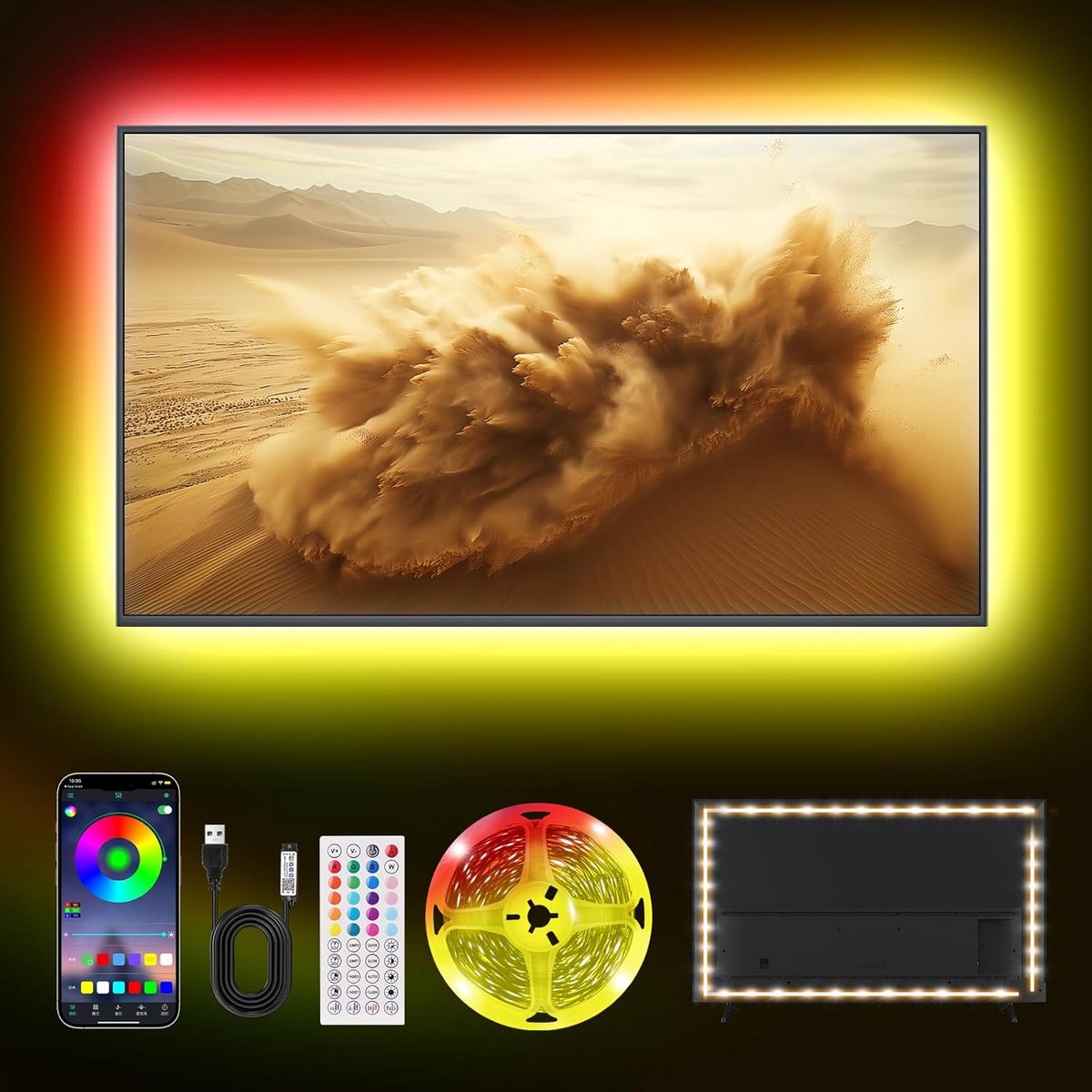 1M LED Strip, 30 LED/Meter, LED TV voor 32-50 Inch, Muziek Sync Bluetooth APP en Afstandsbediening USB Powered LED TV Strip voor Slaapkamer/Games