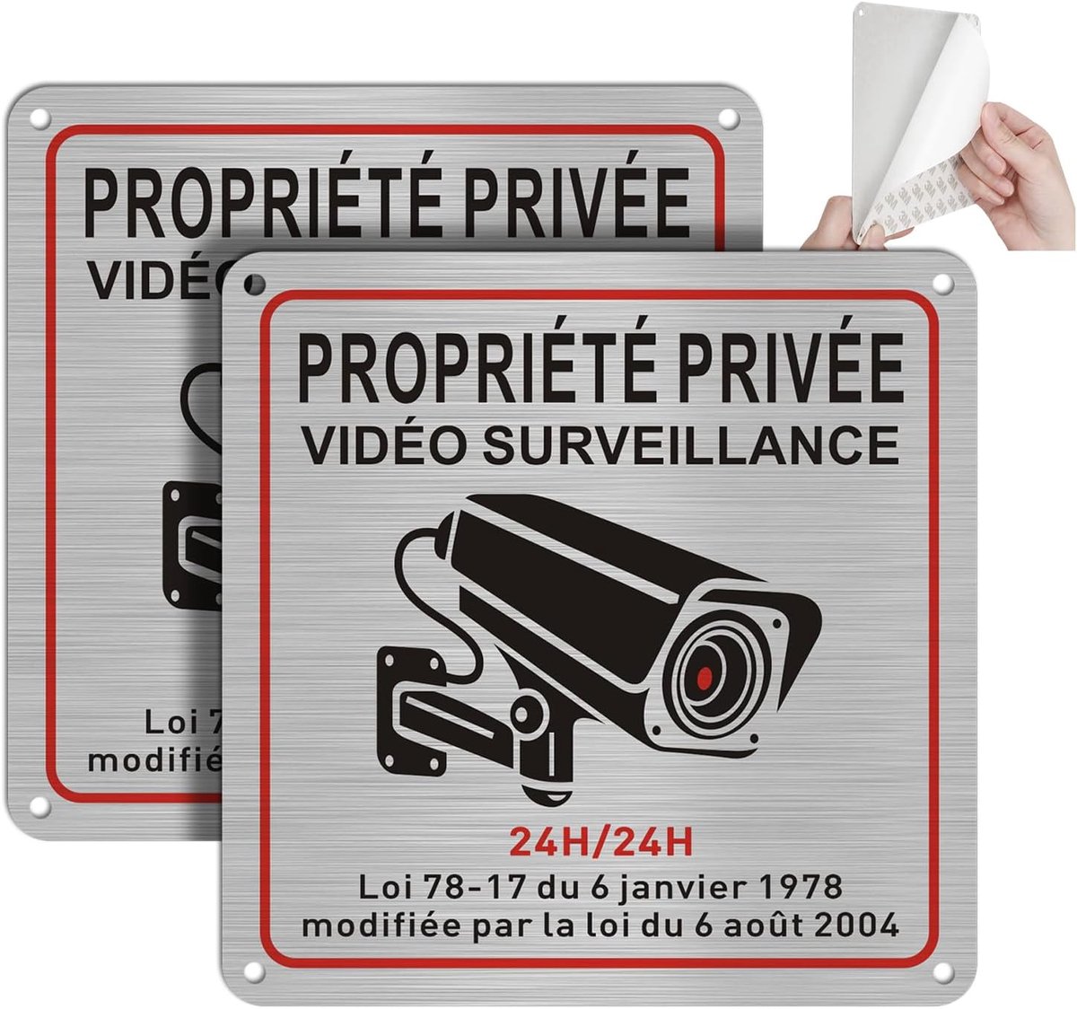 Camera, Propriété Privée sous Surveillance Video, 15 x 15 cm, voor binnen en buiten, aluminium, met sticker en voorgeboorde gaten (2)