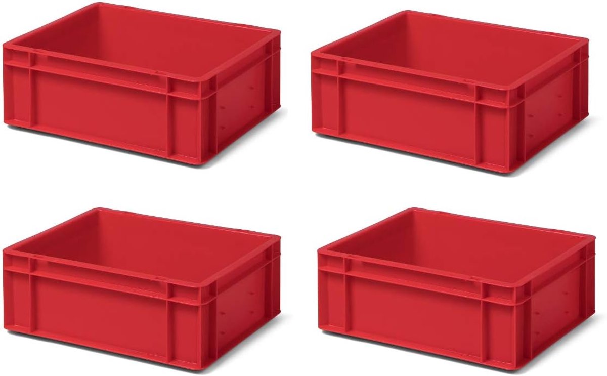 4 stuks transportstapelbakken TK414-0 rood, lxbxh 400x300x145 mm, uit PP, volume: 13 liter, echte industriële kwaliteit ook geschikt voor voedsel