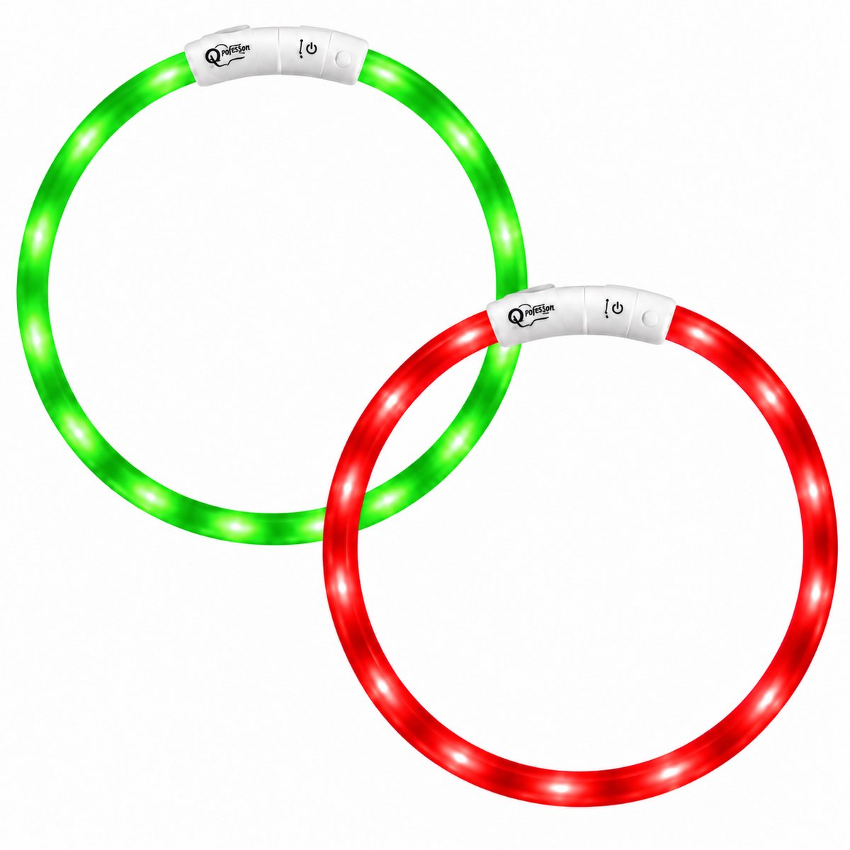 Professor Q LED Halsband Hond - Duoset Groen & Rood - 2 Stuks - M 50 cm - USB Oplaadbaar