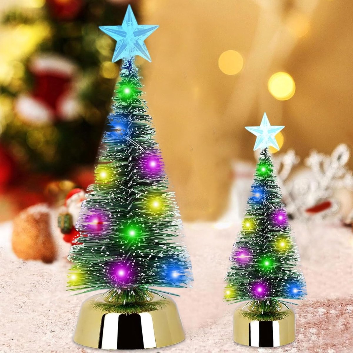 Mini-kerstboom, mini-kunstkerstboom, kerstboom met ledverlichting, kleine kerstdecoratie, tafeldecoratie, 19 cm + 13 cm