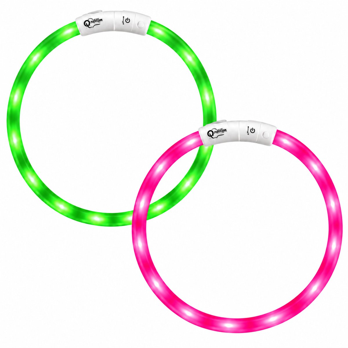 Professor Q LED Halsband Hond - Duoset Groen & Roze - 2 Stuks - M 50 cm - USB Oplaadbaar