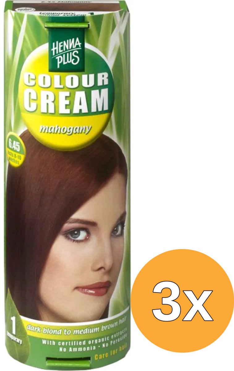 3x Hennaplus Colour cream 6.45 mahogany (60 ml)