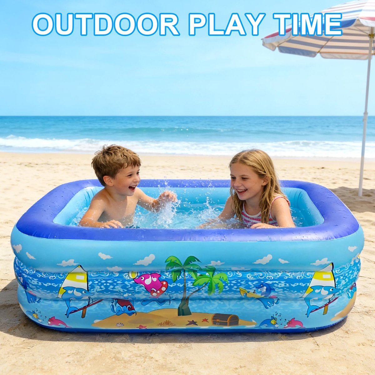 Opblaasbaar Zwembad - Kinderbadje Zandbak - Buiten Spelen - Antislip Bodem - 150 x 105 x 50 cm - Blauw