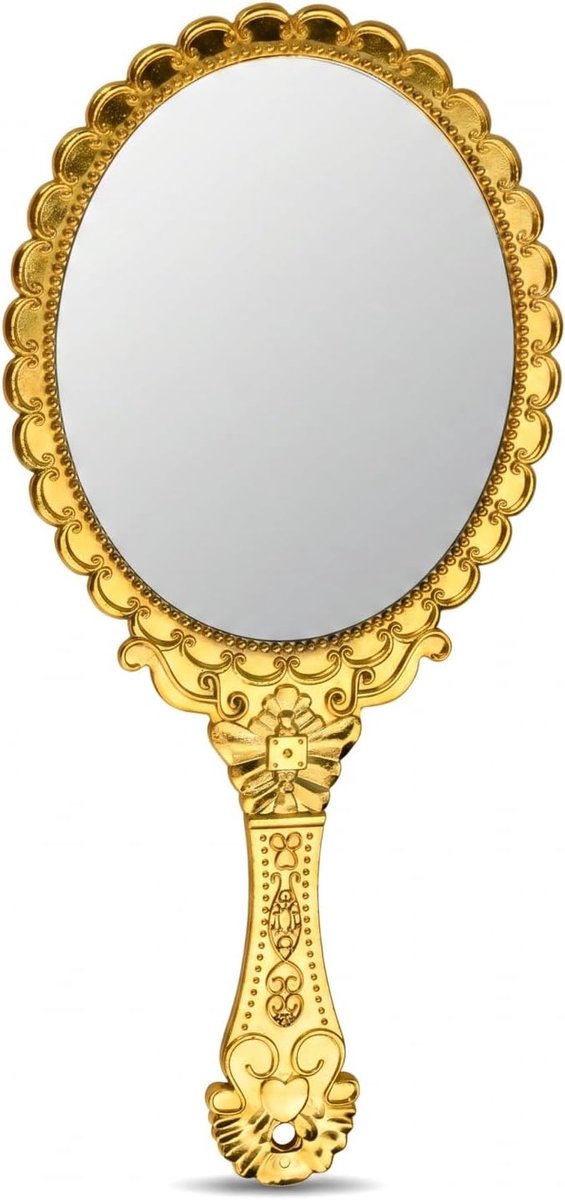 Ovale handmake-up spiegel - goudkleurig - compact formaat - perfect voor onderweg - ShopVlot