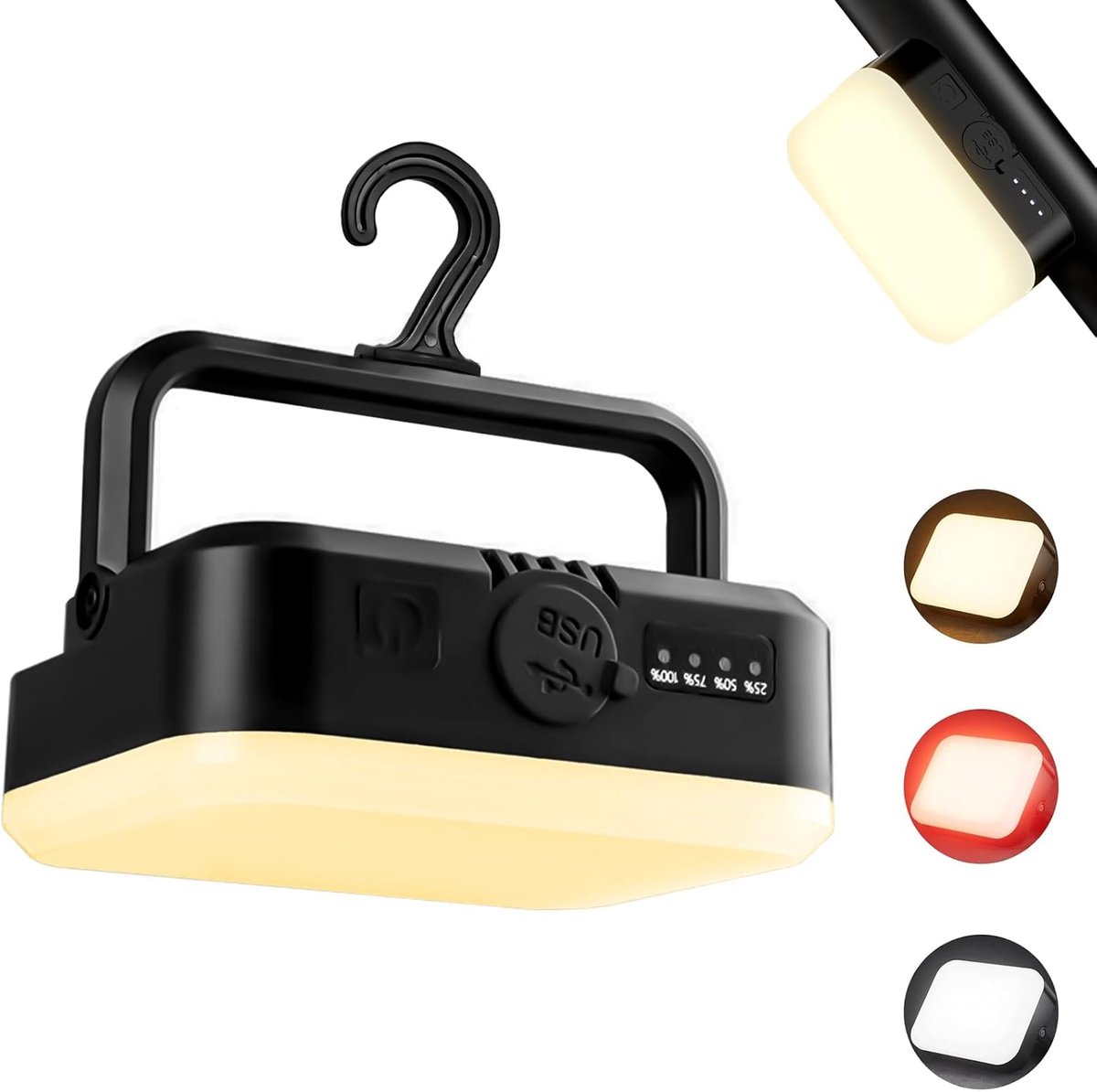 SnelShoppen - Draagbare Campinglamp USB Oplaadbaar Waterdicht LED Lantaarn met 5 Verlichtingsmodi voor Kamperen, Wandelen, Noodgevallen en Buitenactiv