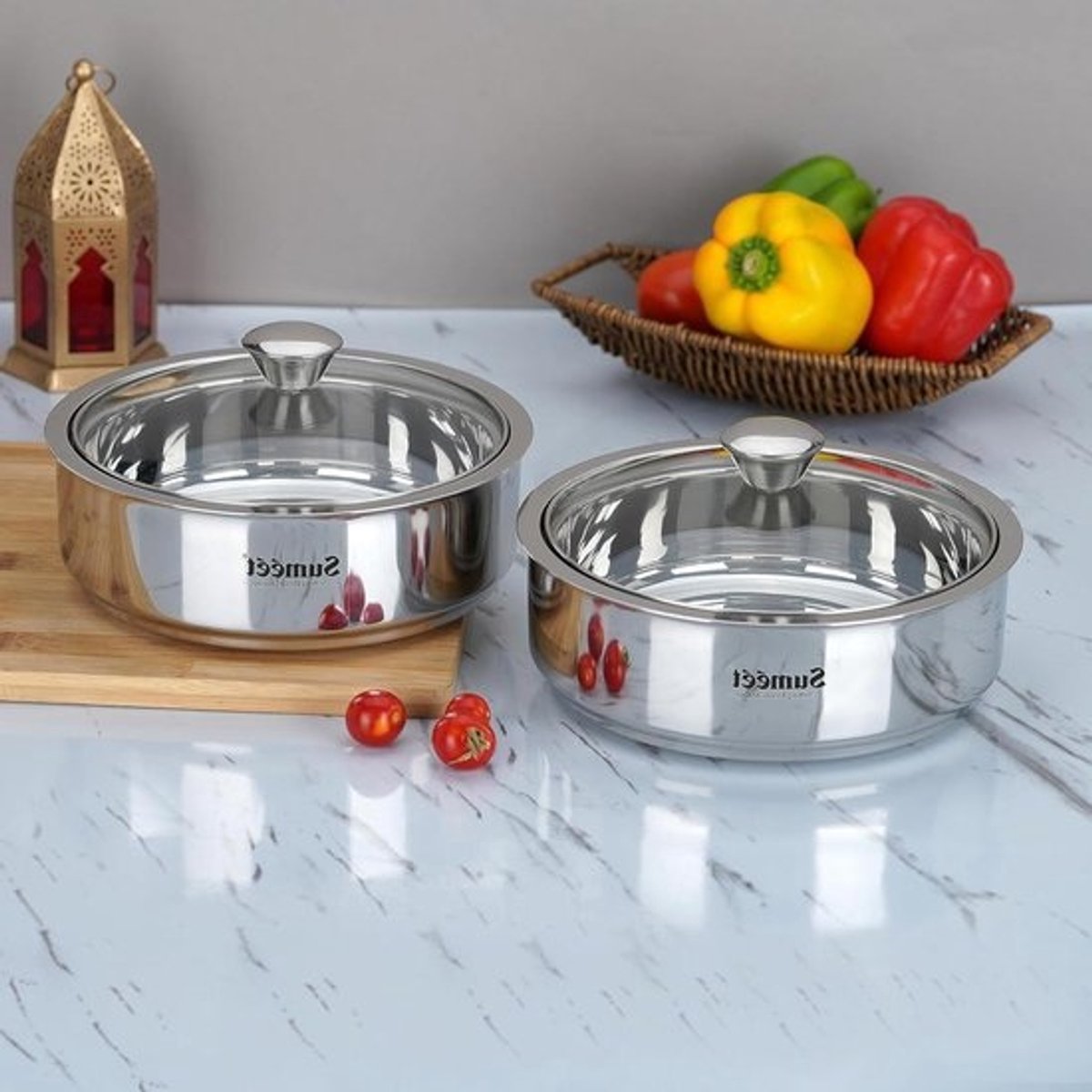 Rotipot - Chapatiserver - Warm en zacht houden - Dubbelwandig geïsoleerd - 1000 ml - 2 stuks - Zilver