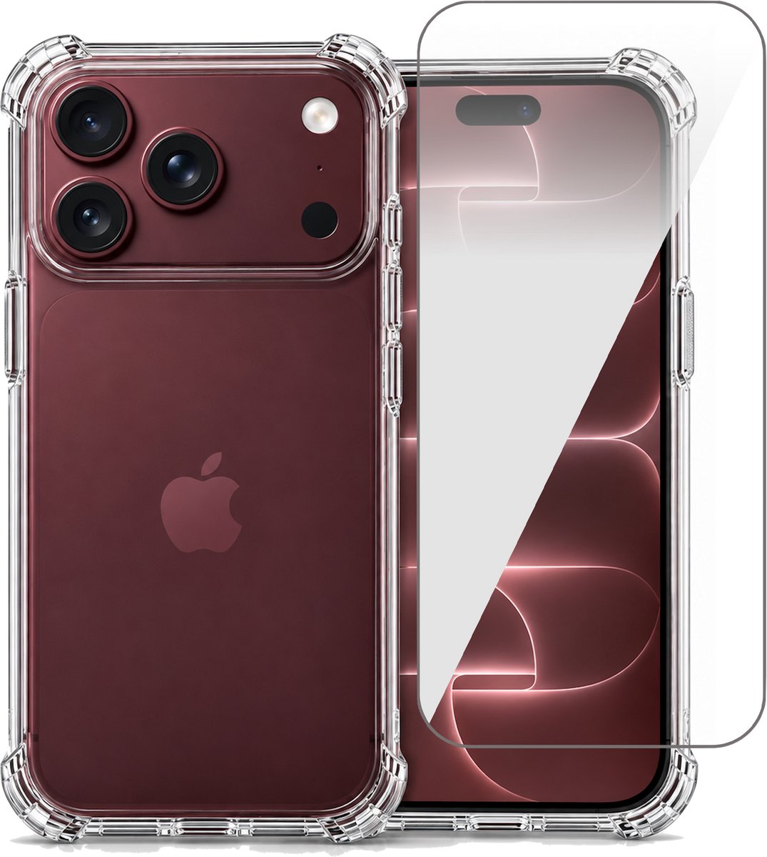 Hoesje geschikt voor iPhone 18 Pro Max / 17 Pro Max – CrystalClear Back Cover – Schokbestendig – Met Screenprotector Glas
