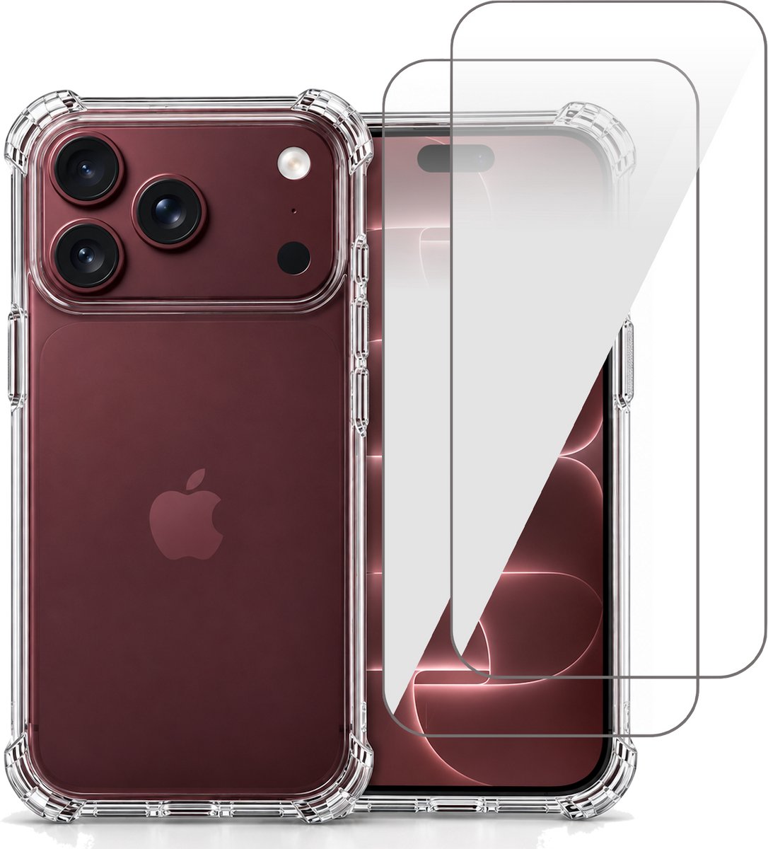 Hoesje geschikt voor iPhone 18 Pro Max / 17 Pro Max – CrystalClear Back Cover – Schokbestendig – 2 Stuks Screenprotector Glas