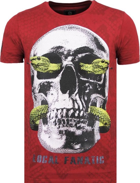 Local Fanatic Skull Snake - Fun T shirt Men - 6326B - Bordeaux Skull Snake - Fat T shirt Men - 6326Z - T-shirt Homme Noir Taille M
