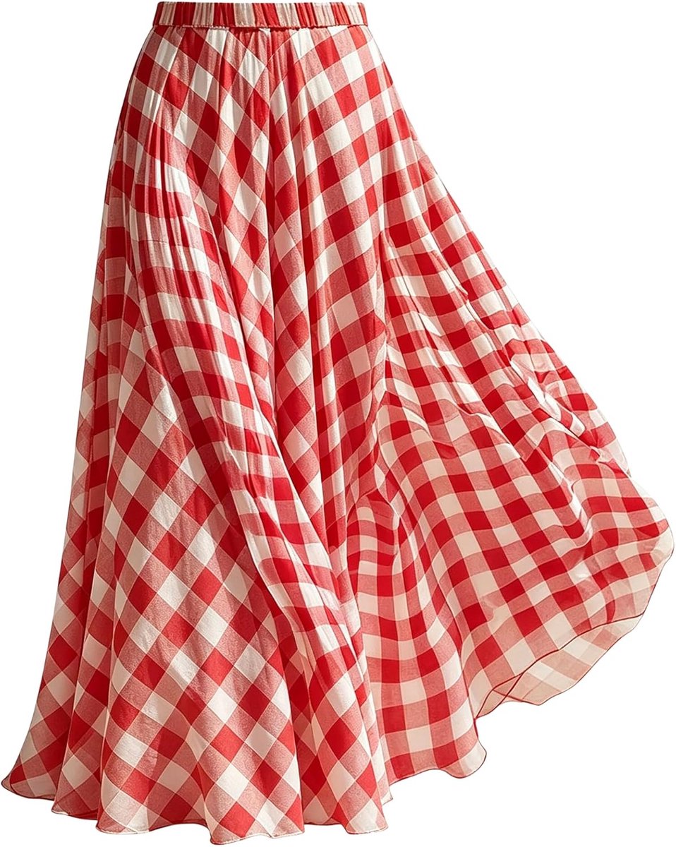 Geruite maxi-rok, elastische taille, A-lijn, lange vloeiende strandrok, vrijetijdsrok voor vakantie en dagelijks gebruik