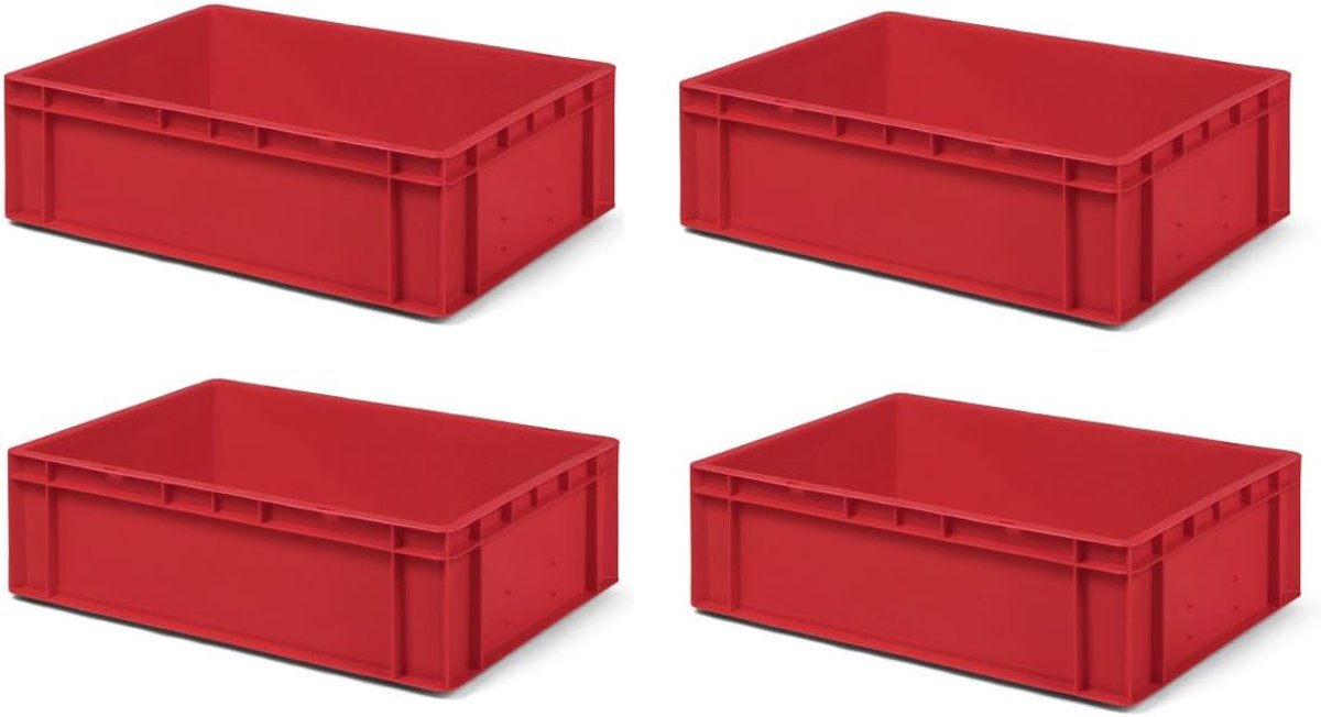 4 stuks transportstapelbakken TK617-0 rood, lxbxh 600x400x210 mm , uit PP, volume: 33 liter, echte industriële kwaliteit ook geschikt voor voedsel