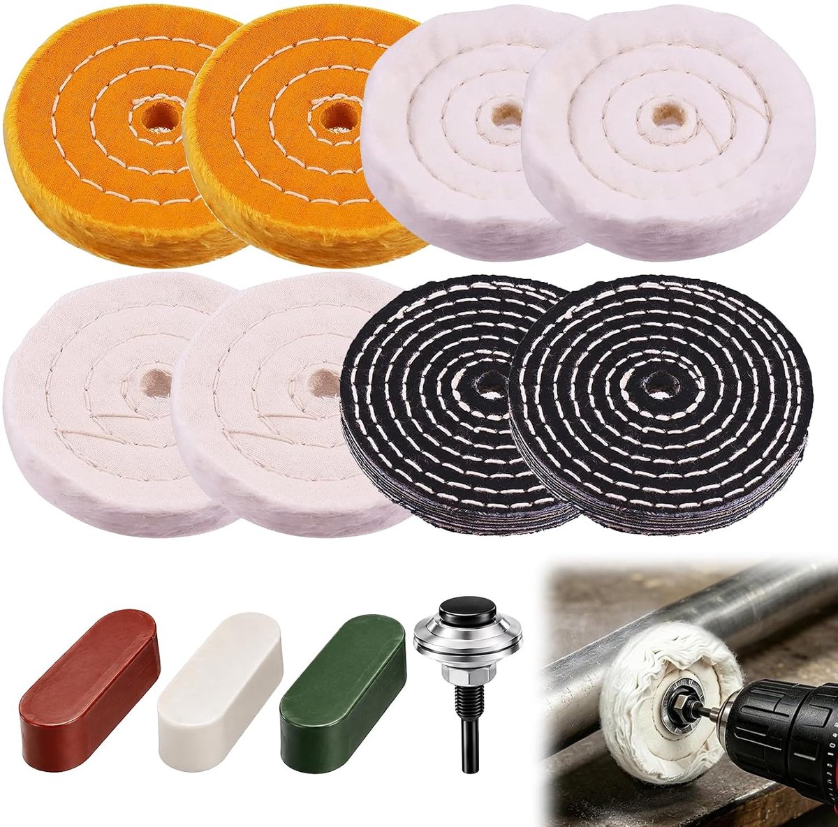 100 mm polijstschijven set 12-delig met 8 schuurschijven