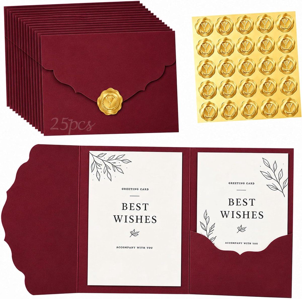 25 stuks enveloppen bruiloft rood 13 x 18 cm sticker goud