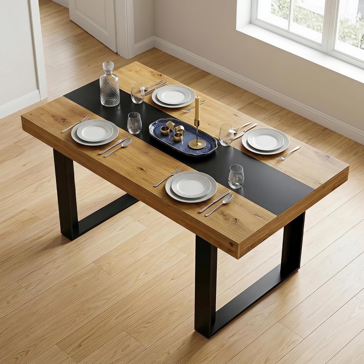 Eettafel, 160 x 80 x 75 cm, rechthoekige tafel voor 6-8 personen, geschikt voor eetkamer, keuken, woonkamer, vergaderruimte, 15 mm spaanplaat, stabiele paneelpoten/tafelblad (donkere eikennerf)
