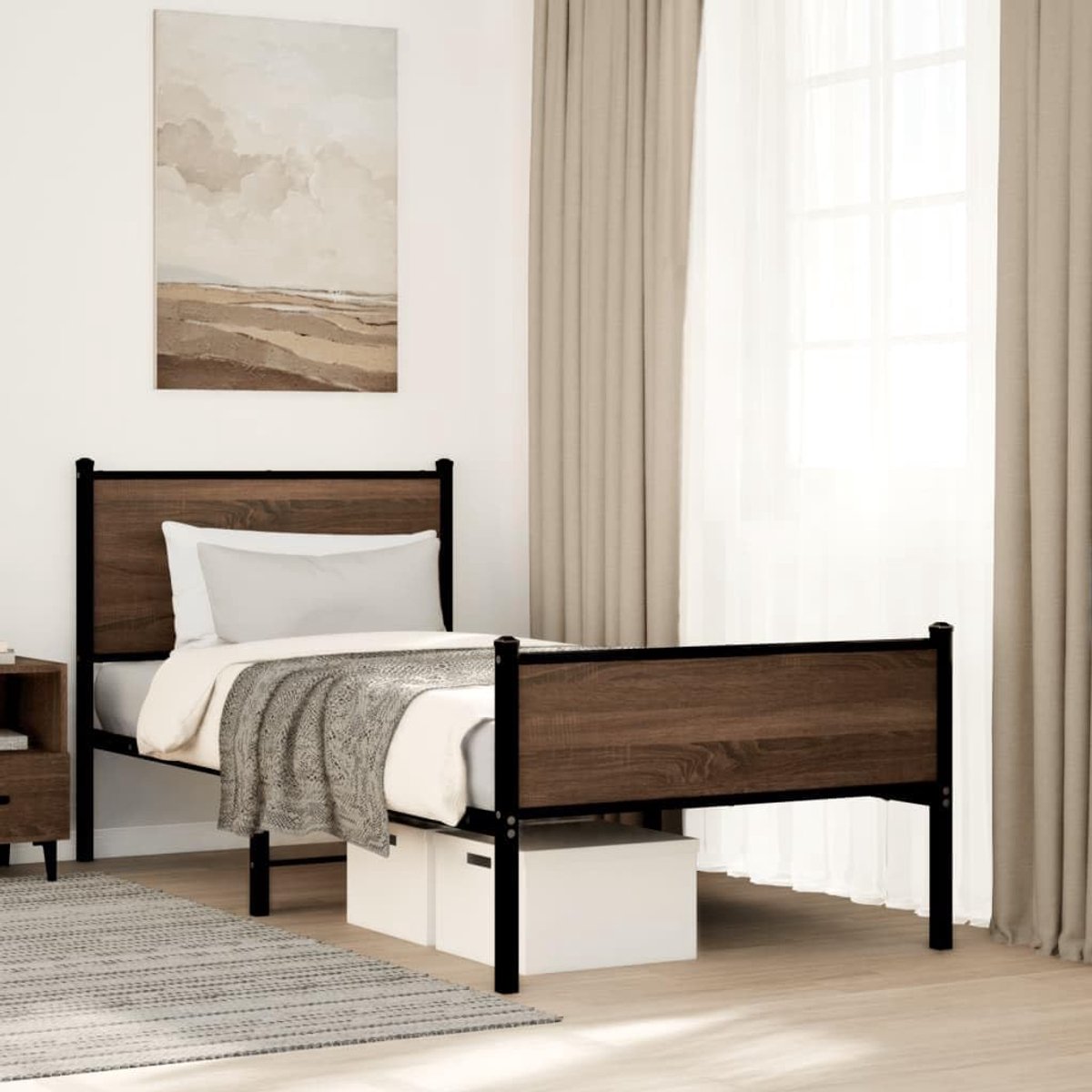 Bedframe met opbergruimte klassiek design 80x200 cm bruin eikenkleur