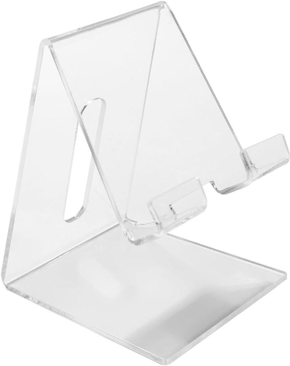 Draagbare transparante telefoonhouder voor bureau, compatibel met smartphones, tablets en e-readers