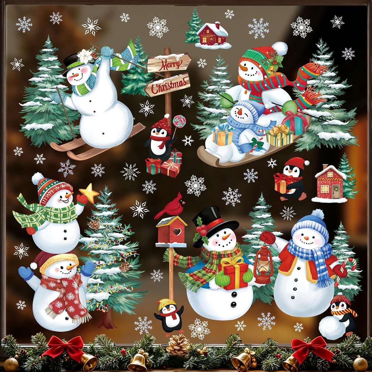 9 vellen zelfklevende stickers voor kerstramen, decoratie, kerstdecoratie