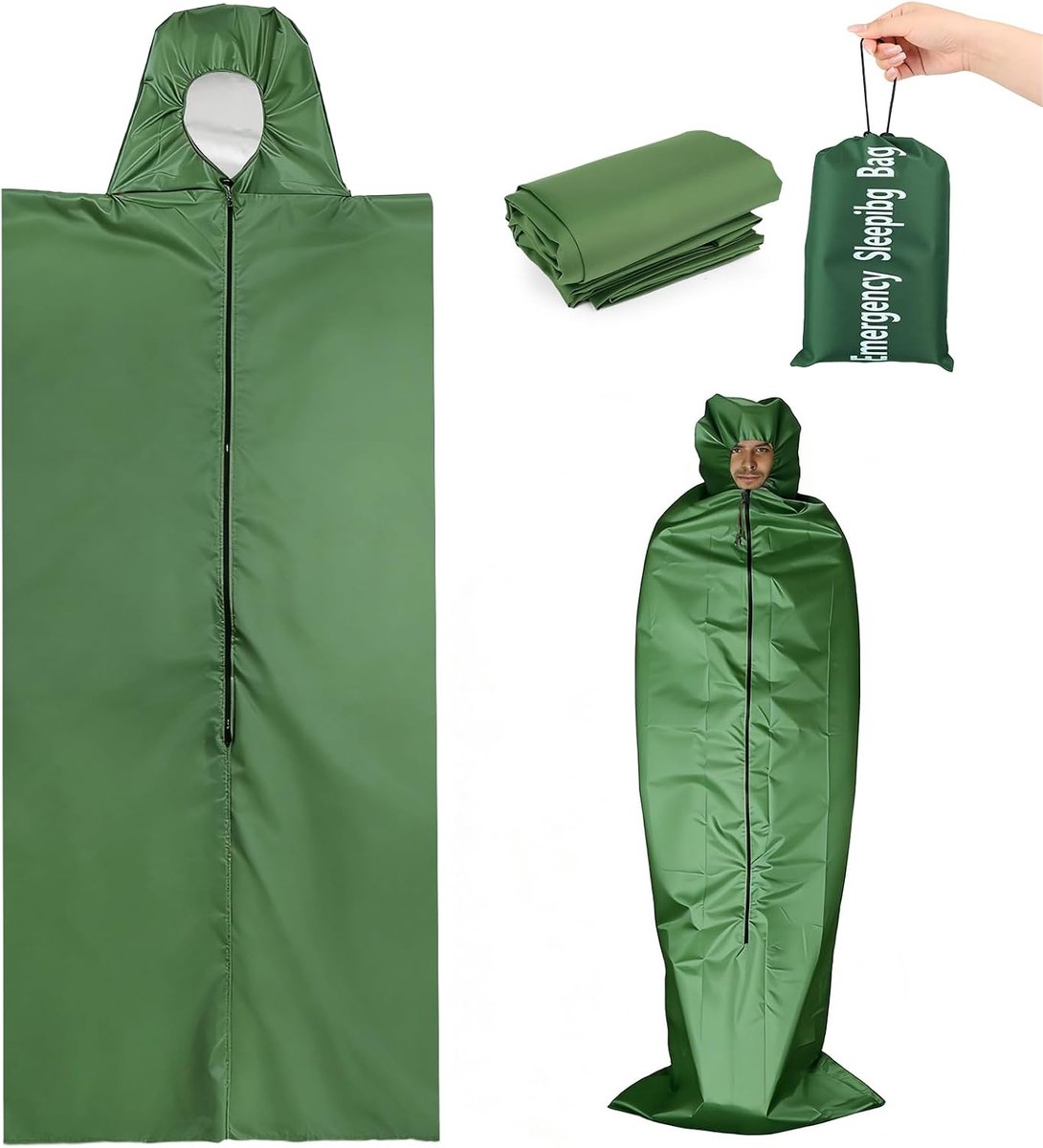 Bivakzak, waterdichte noodzak met capuchon, lichte deken voor kamperen, wandelen en outdoor