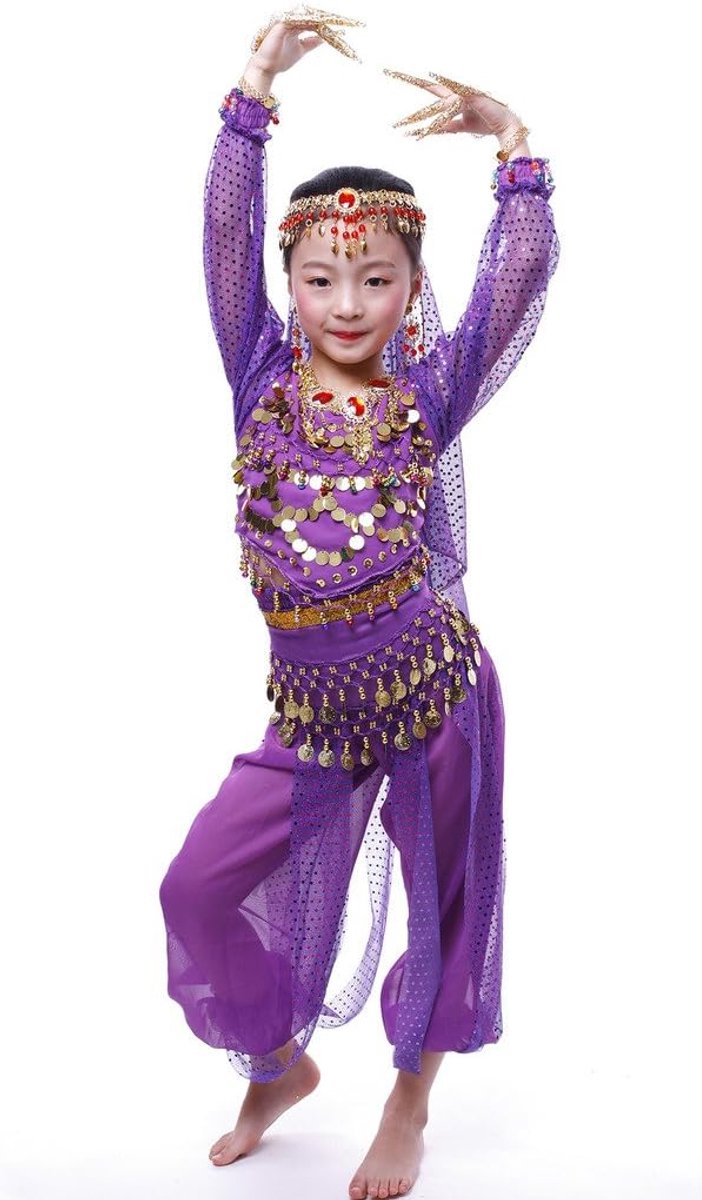 Meisjesjurk met lange mouwen, buikdans, Vaderdag, performance-set, alle accessoires