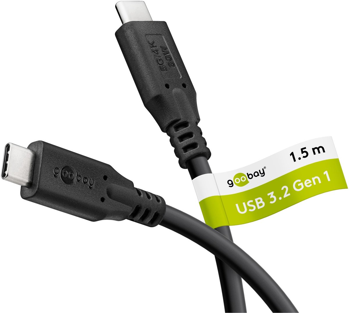 Goobay USB-C kabel, 0,5 m, zwart, USB-C > USB-C, Cable Tag, Kabellengte: 0.5 m