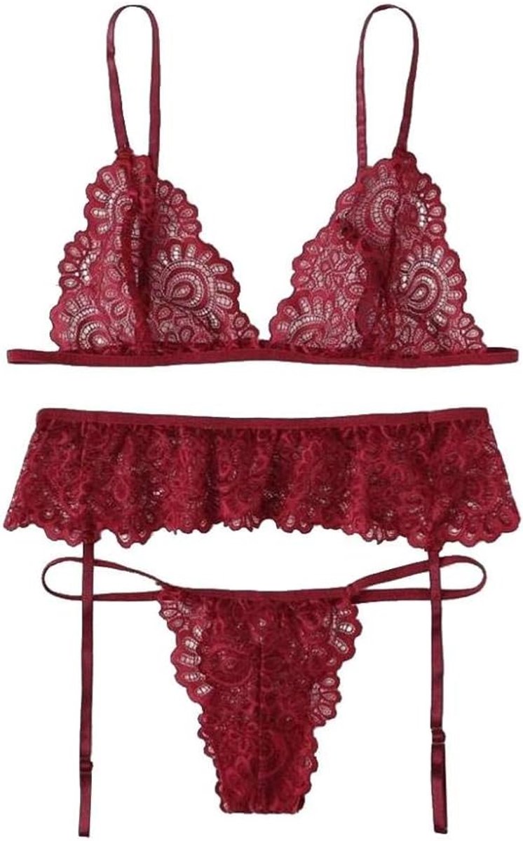 Lingerie Dameslingerie Sexy set kanten Kimono nachtkledingVrouwen Sexy Lingerie Kanten Draadloze Beha Transparant Hol Thong Ondergoed Kousenband Nachtkleding Erotische Lingerie-RD_S