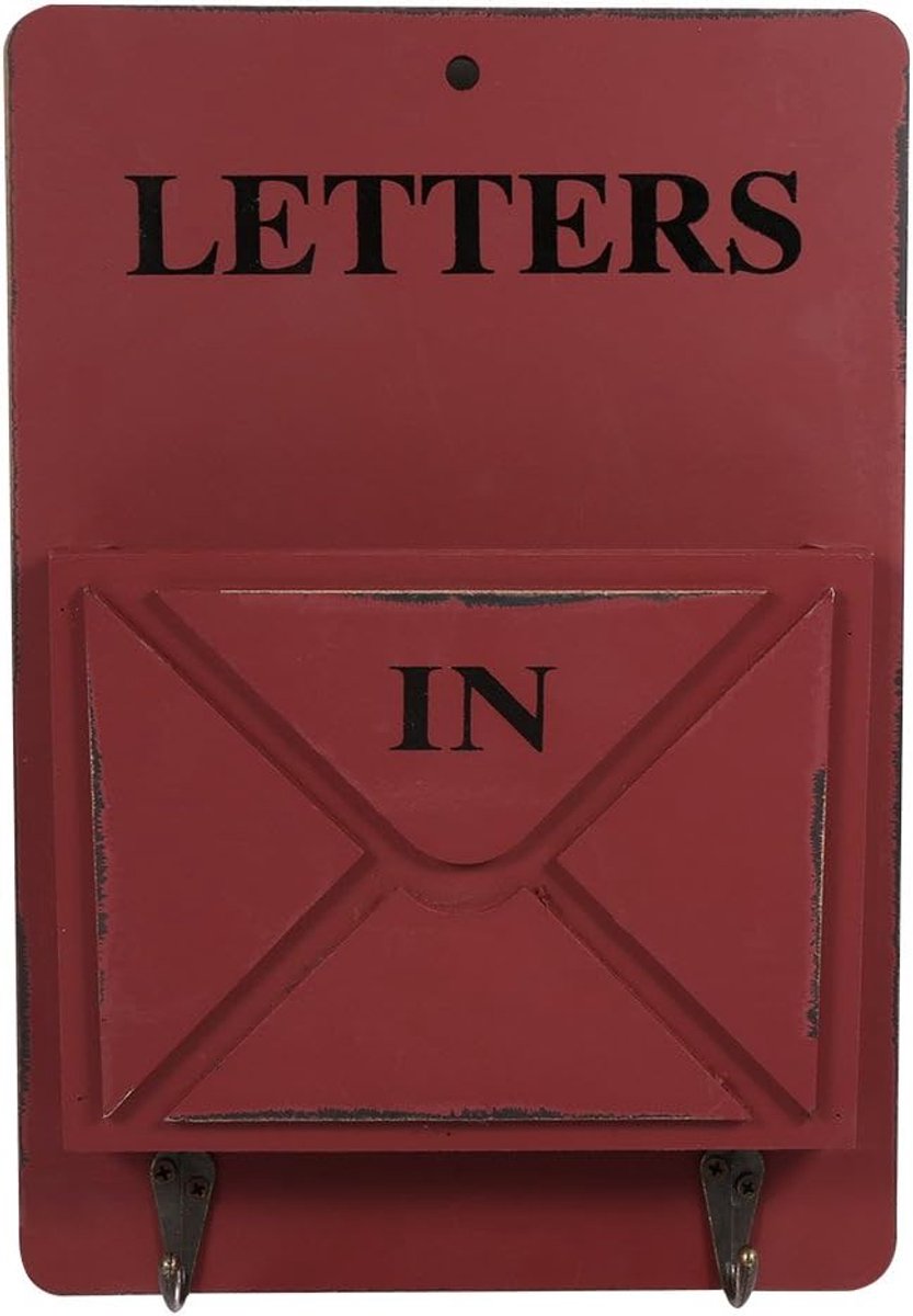 Brievenbus brievenrek wandgemonteerde postsorteerder opbergdoos sleutelhaken staande houder organisator hal deuropening opknoping mand vintage woondecoratie (kleur: rood)