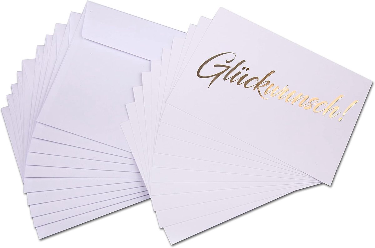 Wenskaart goud, 10 kaarten incl. 10 enveloppen, felicitaties voor bruiloft, geboorte, baby, doop, verjaardag, jubileum, felicitatie