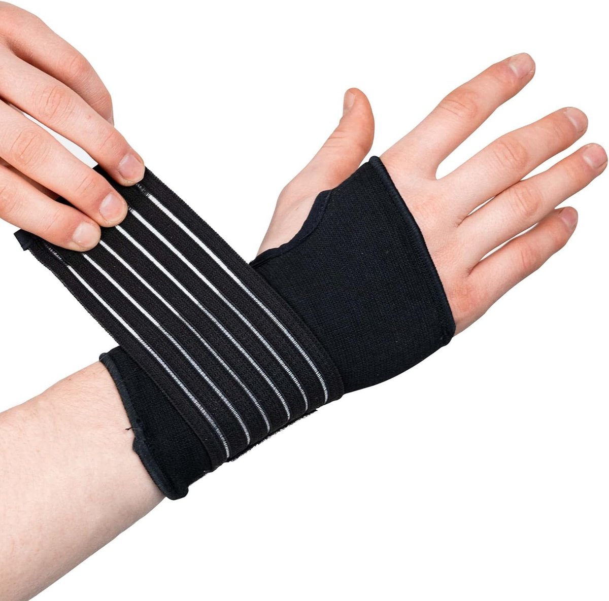 Polsbrace met Band van Actesso - Ideaal voor Kneuzingen, Blessures of Sport, Zonder Metalen Strip | links of rechts (Large, zwart)