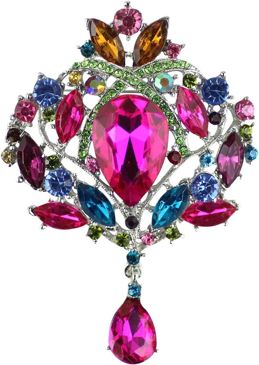 Kristallen broche voor dames, glanzende bloem, druppelvorm, broche