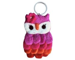 Luna-Leena duurzame uil sleutelhanger - tas bedel - plat - roze/rood - wol - handgemaakt in Nepal - love - kinder cadeau - kerstcadeau - animal keychain - kerst - gift - kinderfeestje - owl bag charm
