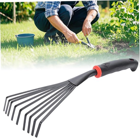 1 stuk tuinbladhark 19" 9 wortelbladhark grondfrees grashark met ergonomische handgreep voor het vegen van bladeren- tuinieren- cultiveren en tuinbezemen — afbeelding 3