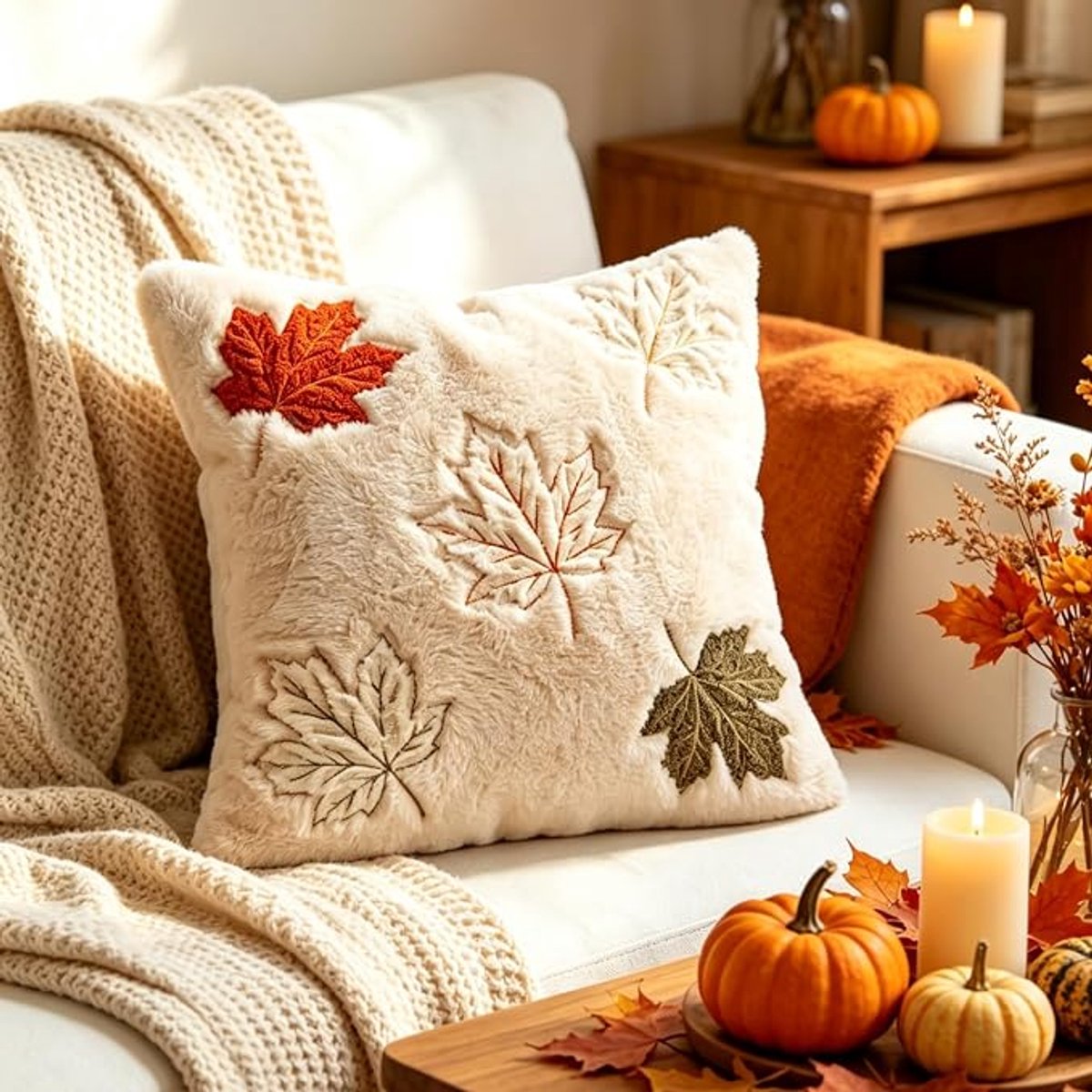 SNQ Herfst- en Halloween Kussenhoes 45x45 cm - Boerderijstijl - Zacht Pluche - Kleurrijk - Zonder Binnenkussen - 1 Stuk - Voor Bank - Sofa en Bed 45x45cm