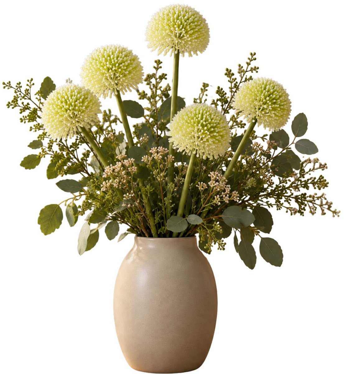 Bellatio Design Sierui Globemaster kunstbloem - 5x - losse steel - creme wit - 44 cm - Natuurlijke uitstraling