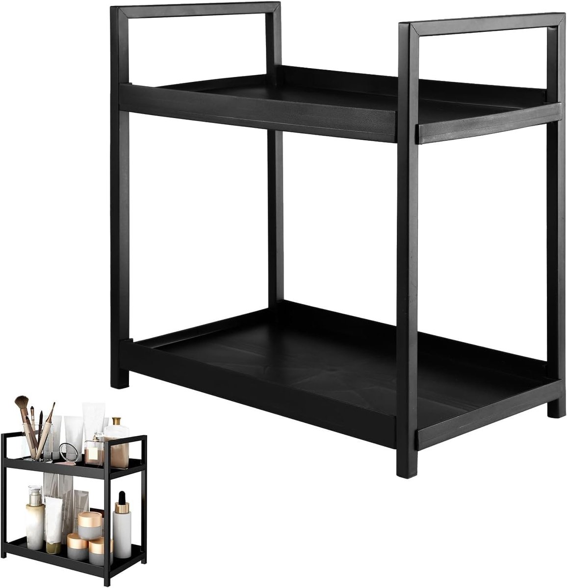 Stijlvolle 2-laagse badkamerorganizer voor make-up, toilettassen en accessoires in zwart