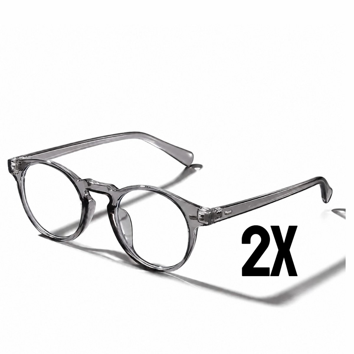 Vintage Style Computer Bril (2 stuks) - Grijs Transparant Montuur - Blauwlicht Filter Bril - Blue Light Glasses - Beeldschermbril - Anti-blauw-licht - Gaming Bril - Vermoeide ogen - Hoofdpijn - Bril computer/tv schermen - Unisex - Zonder sterkte