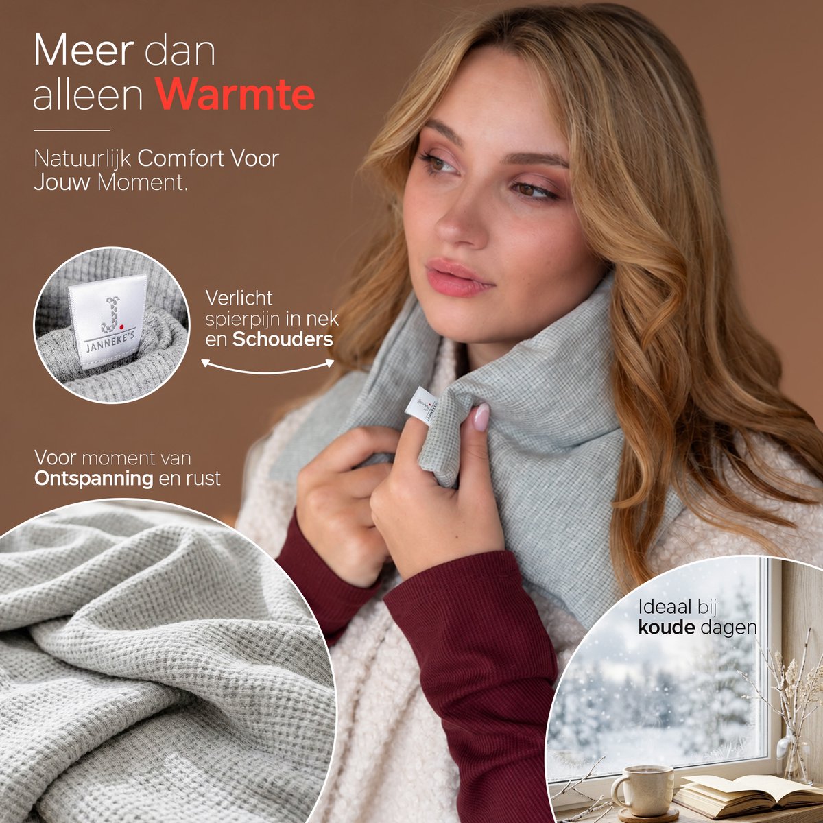 Janneke’s Warmtesjaal® warmtekussen magnetron - pittenzak - lang - 70 x 20 cm - zacht biologisch lijnzaad - wasbare hoes - kleur lichtgrijs