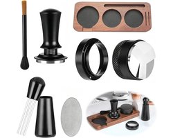 Complete 7-delige Espresso Tamer Set met Tamper Station, Verdeler, Puck Screen en Borstel - Hoogwaardige RVS Accessoires voor Barista's