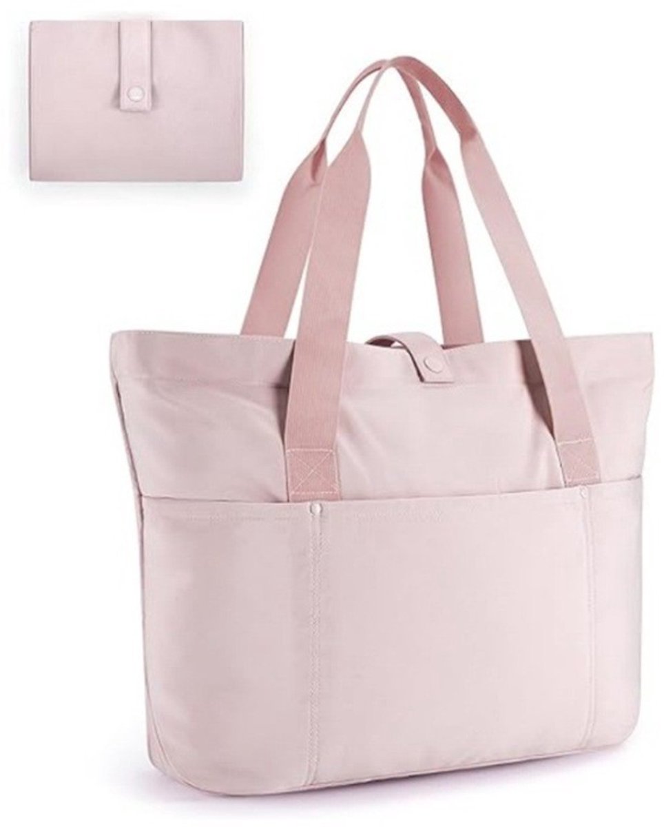 Grote Dames Shopper Tas - Waterdichte Tote Bag met Rits en Vakken - Strandtas&Reistas -Tote tas, grote schoudertas, reistas met meerdere vakken, waterdichte opvouwbare handtas met rits voor reizen, werk, school, winkelen -roze