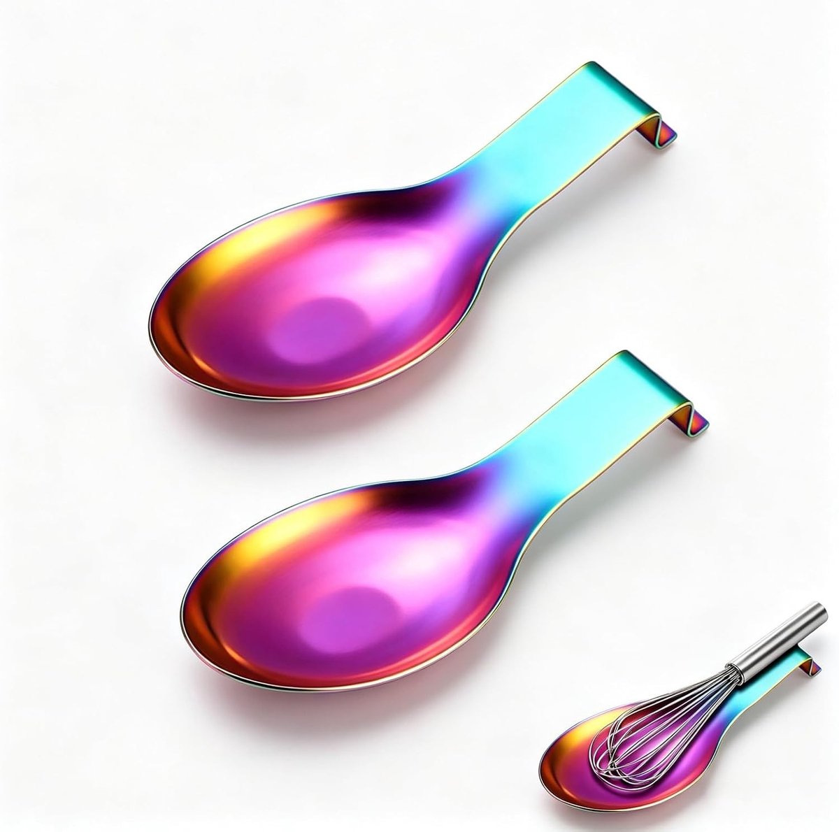 Set van 2 RVS Lepelsteunen in Regenboogdesign, Ideaal als Keukengerei Houder voor Lepels, Spatels en Tangen, Perfect voor Koken en Serveren
