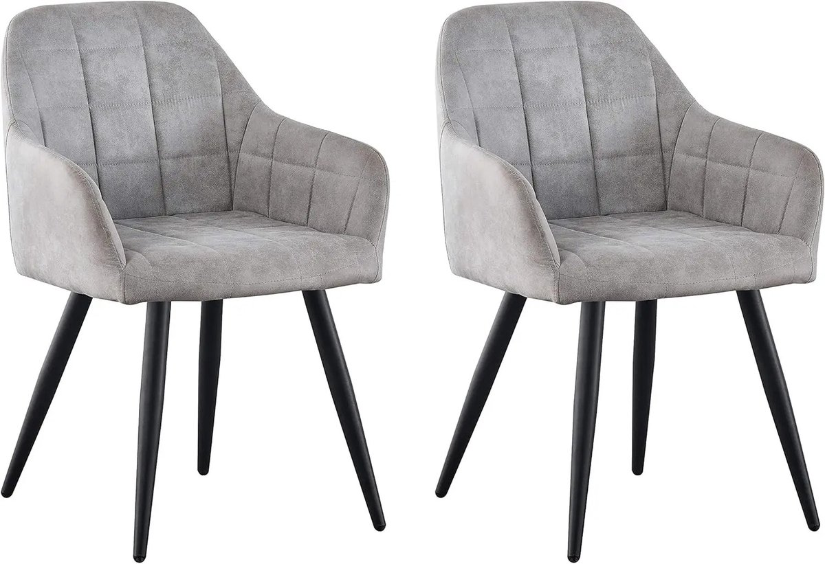 Bresht Eetkamerstoelen - Set van 2 - Gestoffeerd - Kunstsuede - Modern - Comfortabele Zitting - Water & Krasbestendig - Lichtgrijs