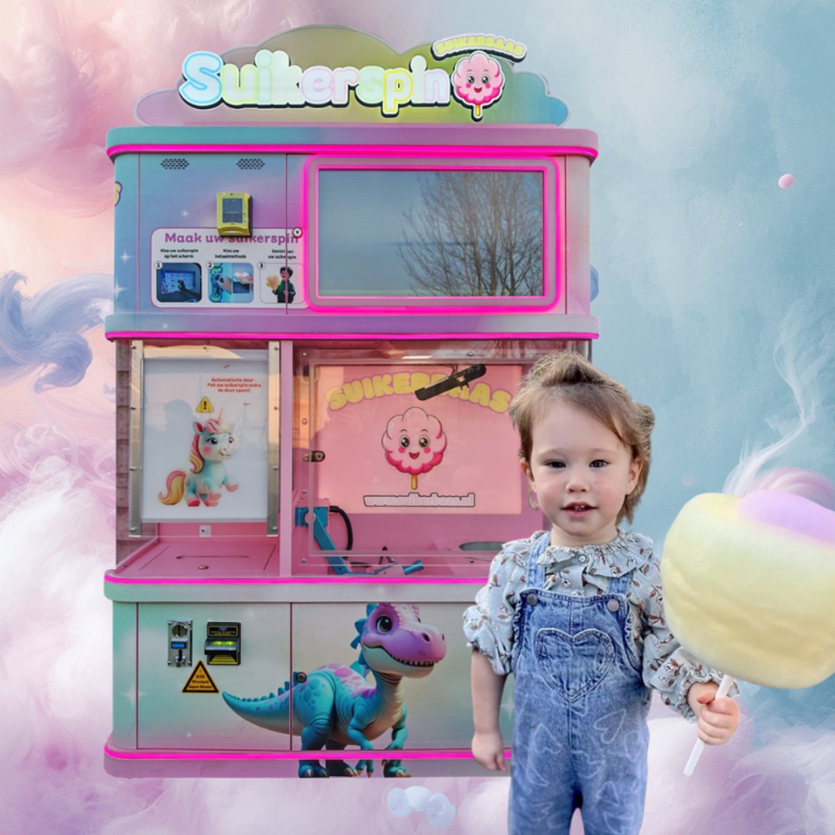 Suikerspinmachine Vending Business Verhuur Bedrijf - Volautomatische robot 6 kleuren en smaken - Geschikt voor vakantiepark, dierentuin en speelpark, Feesten, Partijen